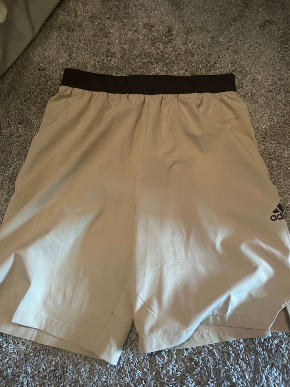 adidas Men’s Beige Athletic Shorts with Black Waistband